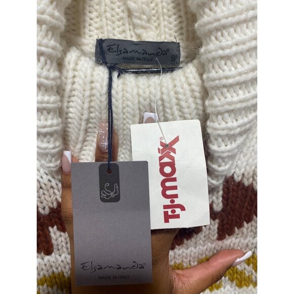 NWT Elsamanda Anthropologie Turtleneck Knit Sweater Size S Ivory Aztec Tribal - Picture 4 of 4
